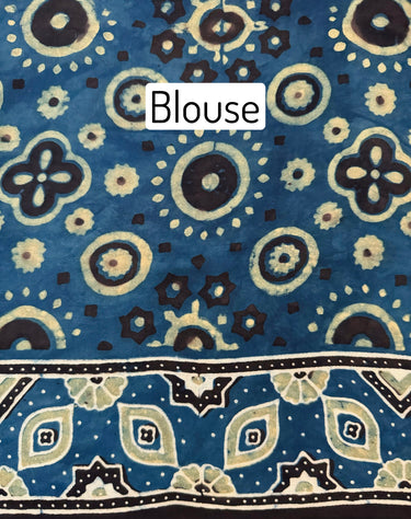 Ajrakh hand block printed modal silk saree | Dark Blue | Ships from California